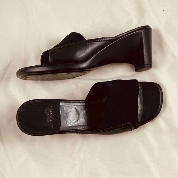 STUART WEITZMAN Black Canvas and Leather Wedge Slide - Picture 4 of 4